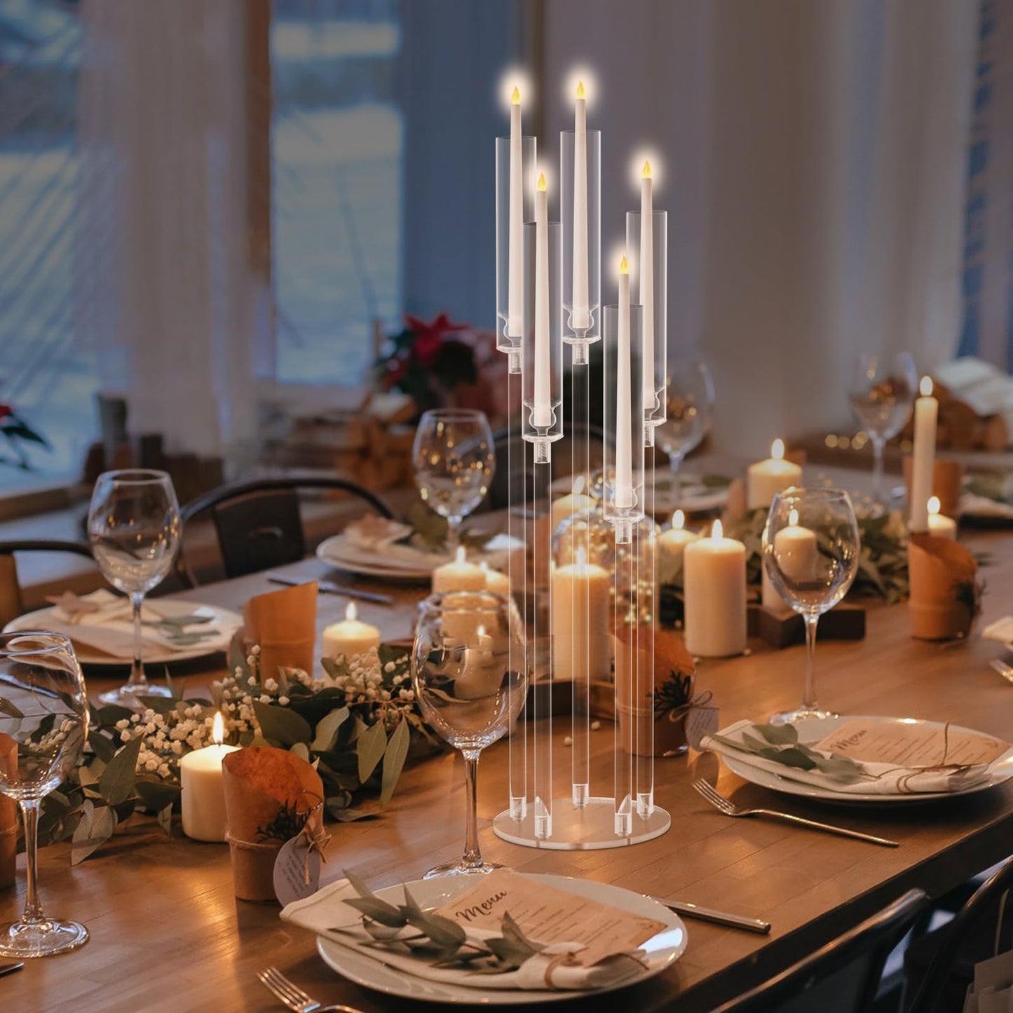 4 Pack Acrylic Candelabra Centerpieces, 5 Arm Clear Candlestick Holder with Acrylic Shade, 3 Height Adjustable Taper Candle Holder for LED Candles (Diameter ≤0.86”), Wedding Table Decoration 1 S