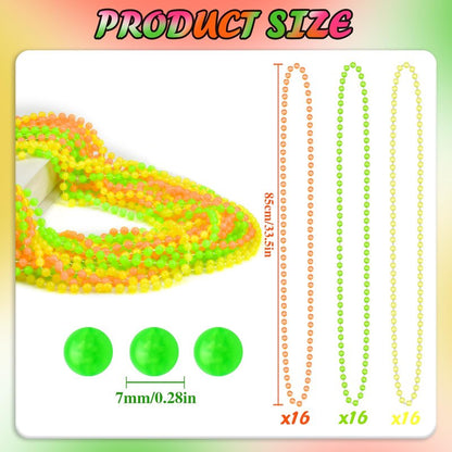 ABONDEVER 48PCS Glow in the Dark Beads Necklaces Glow Party Supplies, 33" Yellow Green Orange UV Black Light Necklaces for Glow Party Favors Night Accessories, Halloween Birthday Party Decorations