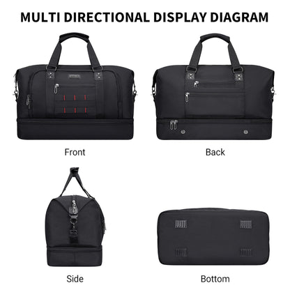 WITZMAN Travel Duffle Bags for Men Weekender Bags with Toiletry Bag Sets Carry On Overnight Bag 55L （B696 Black）