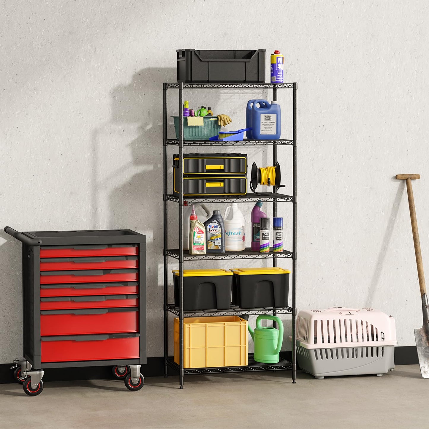 FDW 6-Shelf Adjustable,Storage Shelves Wire Shelving Shelving Unit Metal Shelves Storage Shelf,13" D x 23" W x 59" H,Black