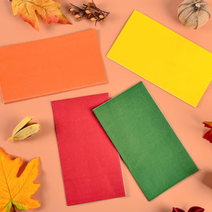 100 Pcs Fall Guest Paper Napkins Red Orange Yellow Green Thanksgiving Hand Towels Gradient Autumn Harvest Disposable 3 Ply Bathroom Napkins for Party Supplies Table Decor