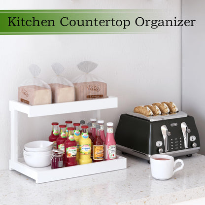 MARTY 2 Tier Spice Rack Organizer for Countertop, 15.8''L Coffee Station/Bathroom Organizer Countertop, Counter Shelf Desktop Storage Organizer for Kitchen, Bedroom, Office (Black)