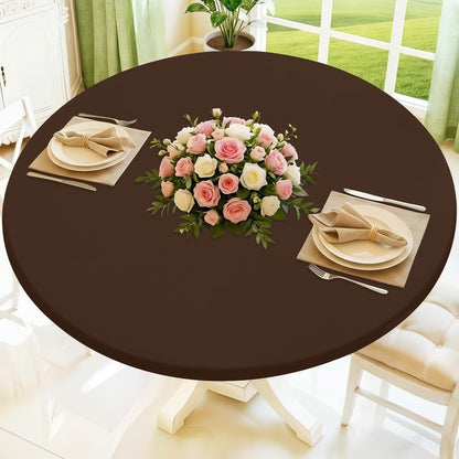 Moosfor Round Spandex Tablecloth, Elastic Fitted Waterproof Tablecloths for 57"-68" Tables, Stretch Washable Picnic Table Cover for Camping, Dining, Indoor and Outdoor, Coffee
