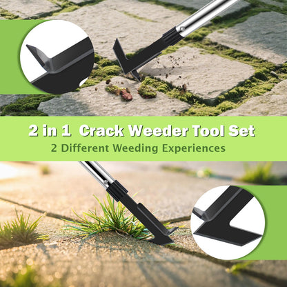 LAWFYMORI Crack Weeder Tool with Long Handle - 2 in 1 Weed Crack Remover Tool Gardening, 60" Manual Crevice Weeding Tools L-Shape Weed Puller for Sidewalk Driveway Paver Patio Yard Garden