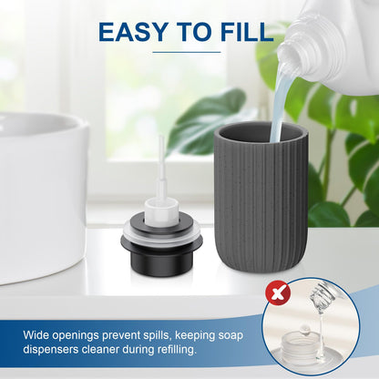 Ceramic Foaming Soap Dispenser, 12 oz Bathroom Foam Hand Soap Dispenser, Refillable Lotion Soap Dispenser with Removable Pump for Kitchen Hand Wash Dispenser, Modern Home Decor(2Pack-Black)