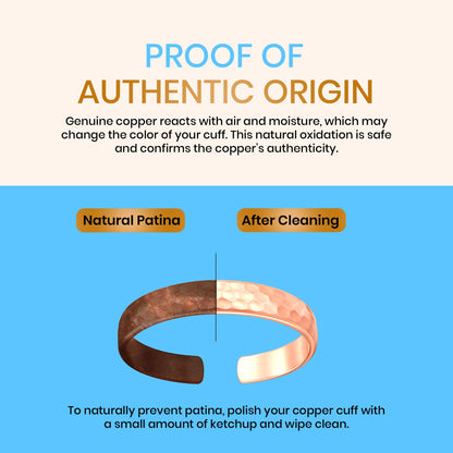 Healing Monk Pure Copper Bracelet for Men & Women – Handmade Uncoated Copper Jewelry Cuff – Adjustable Healing Copper Bracelets for Arthritis – Mens & Womens Copper Cuff Pulsera de Cobre (Hammered)