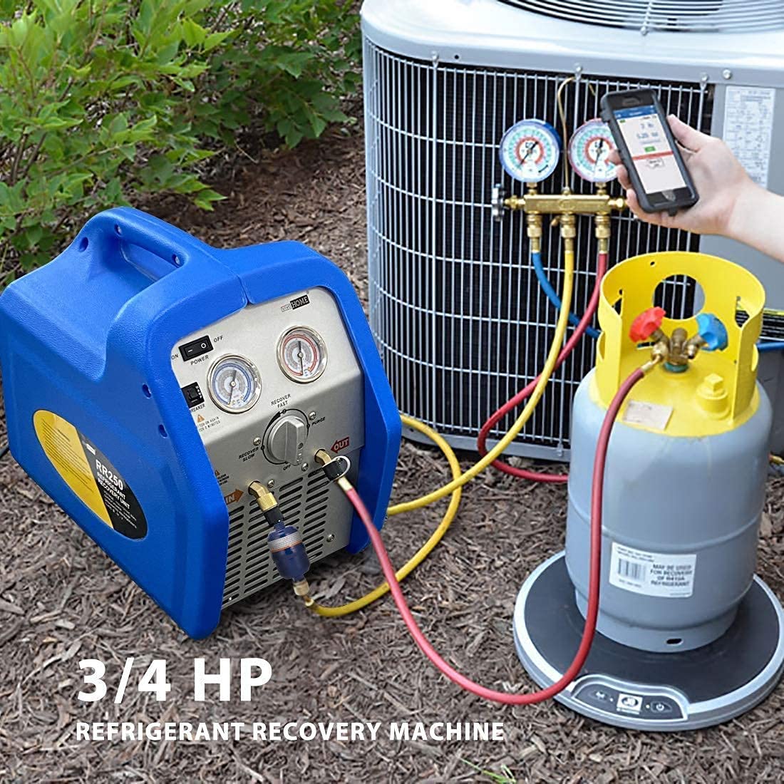 VIVOHOME 110V 1/4 HP 3.5 CFM Single Stage Rotary Vane Air Vacuum Pump with Oil Bottle and 110-120V AC 60Hz 3/4HP Single Cylinder Portable Refrigerant Recovery Machine Set