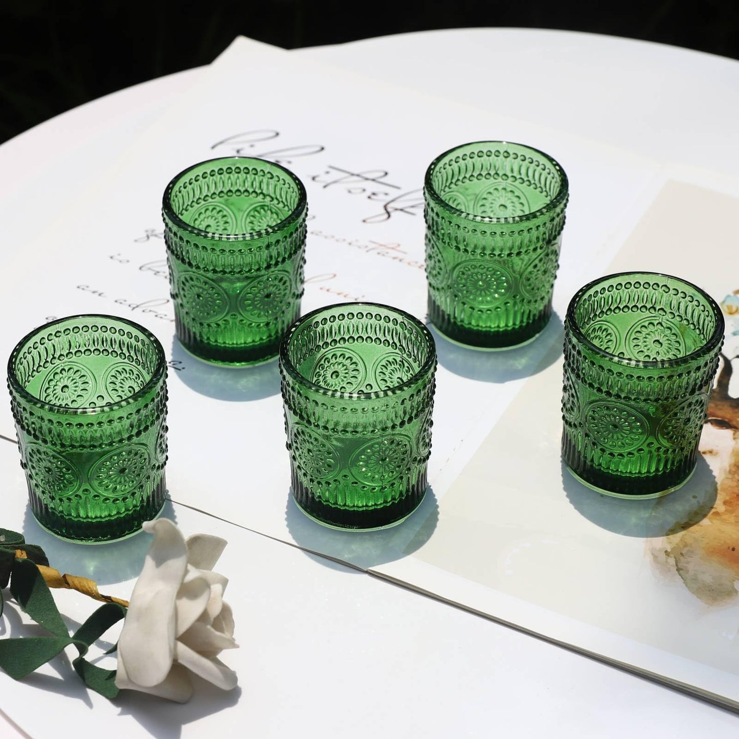 VOHO Green Candle Holder Set of 12, Green Glass Votive Candle Holders for Centerpiece Table Decorations, Votive Candles Holder Bulk for Birthday (2.1'' x 2.6'', W/H)