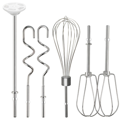 Hand Mixer Beaters Attachments for KitchenAid KHM512 KHM6118 KHM7210 KHM926, Including Turbo Beater, Pro Whisk, Dough Hooks, Blending Rod, Set of 6
