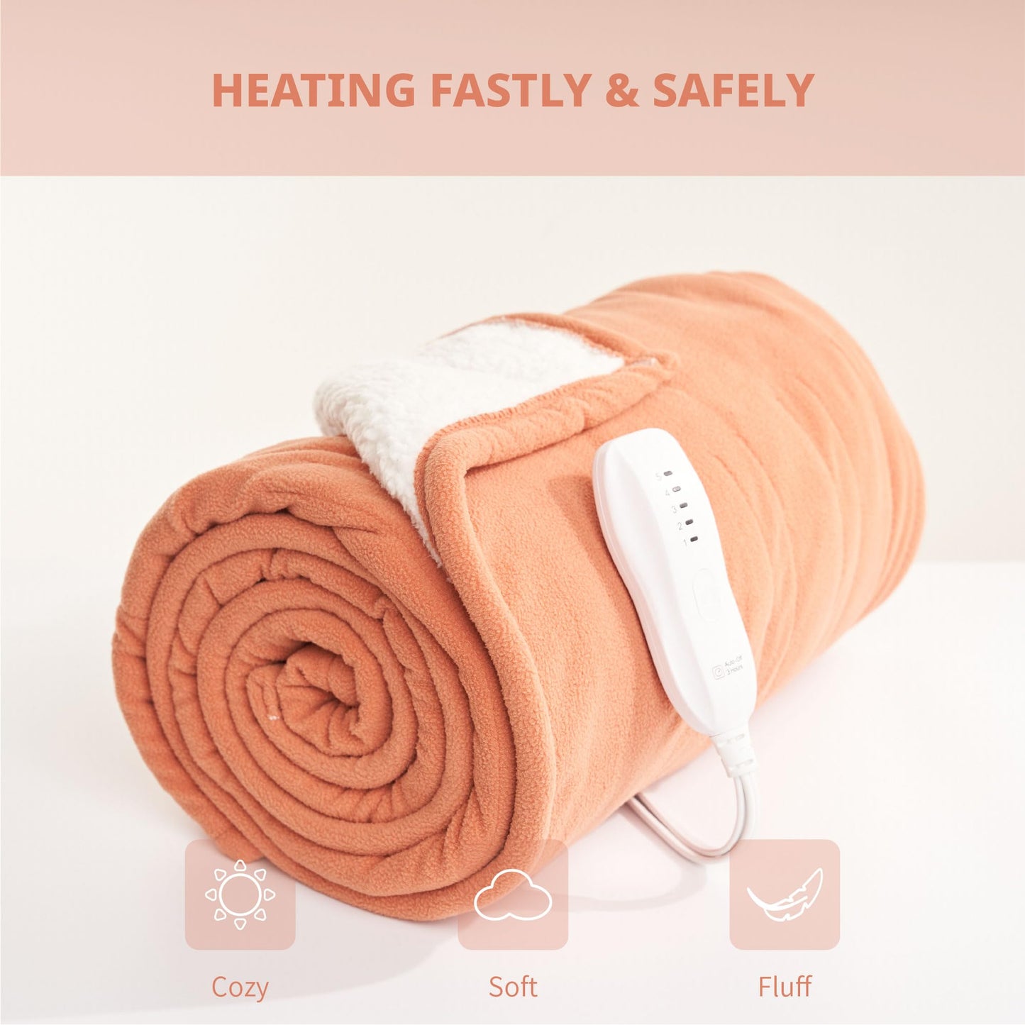 Heated Blanket-Electric Blanket,50"x60" Soft Heated Throw Blanket with 5 Heating Levels & 3 Hours auto-Off,Over-Heat Protection Fast-Heating,Machine Washable（Purple）