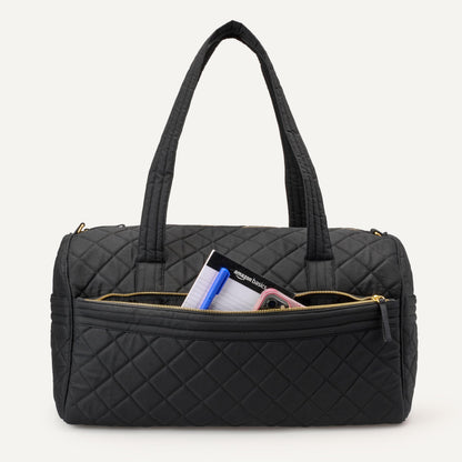 Amazon Essentials Women's Quilted Weekender Duffel Gym Bag with Trolley Sleeve, Black, One Size