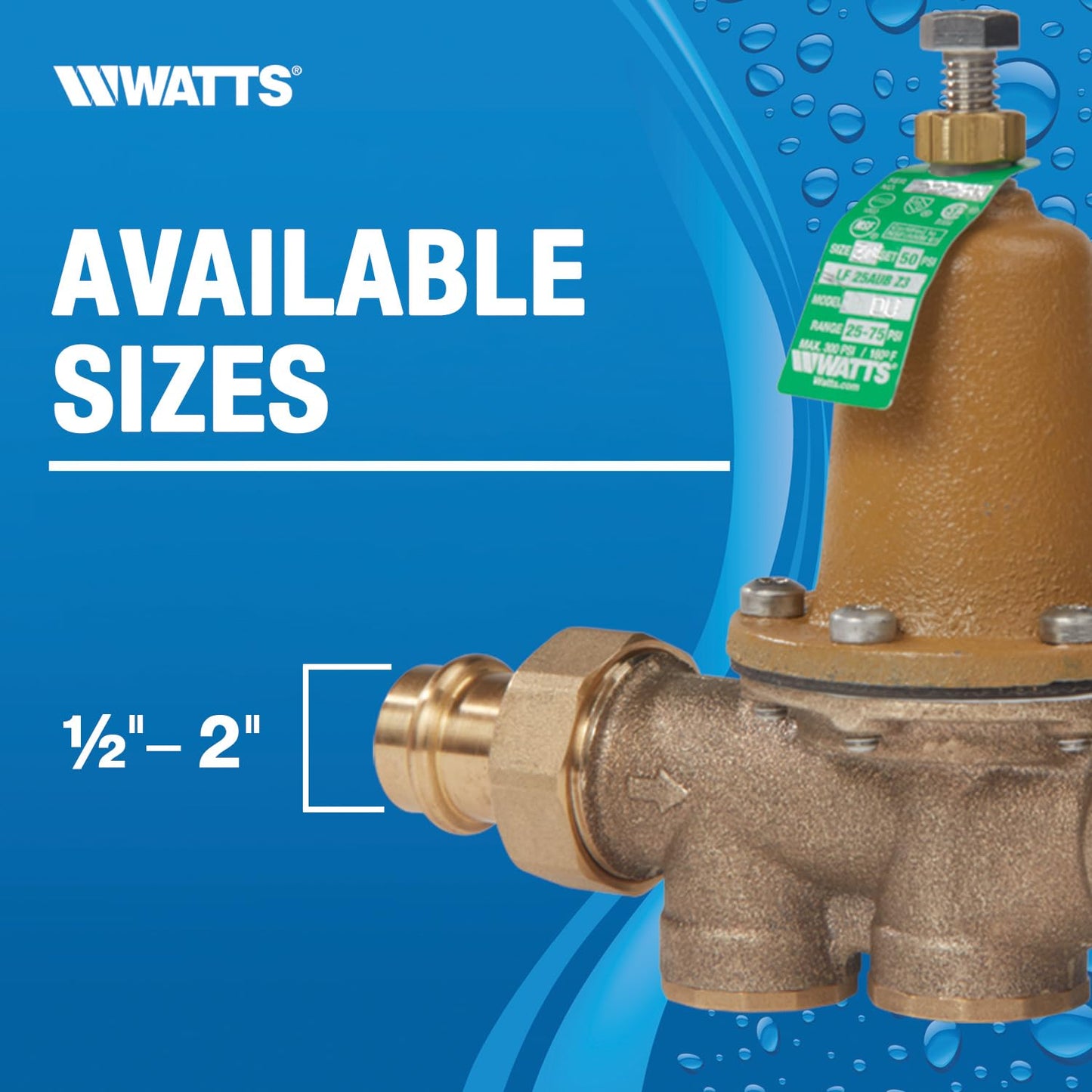 Watts TB1156F Bronze High Capacity Water Feed Regulator, 1/2 Inch, Union Threaded Inlet Connection, With Purge Lever and Stainless Steel Strainer, Tight Seating Check Valve