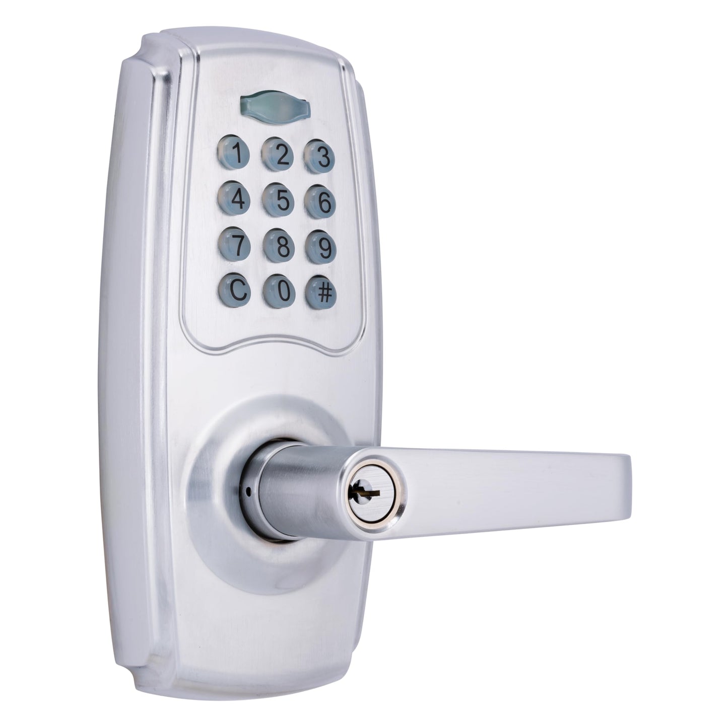 BRINKS ANSI Grade 2 Keypad Door Lock with Handle for Commercial & Residential Use, Keyless Entry Door Lock, 99 User Codes, Auto-Relock, Battery with Backup Keyway (Satin Nickel)