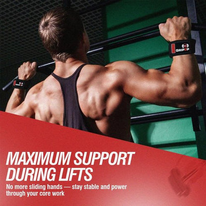GripUpBar Lifting Straps For Weight Lifting Gel Grips Heavy Duty Gym Strap Cotton Wrist Support Neoprene Padded Anti Slip Dumbbell Bar Wraps For Bodybuilding Deadlifts Barbells Workouts Men Women (Black)