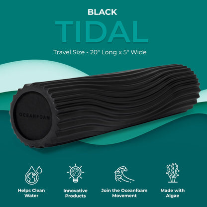 Oceanfoam Tidal Roller - Black Marbled - Muscle Massage Foam Roller for Back Pain & Stretching - Firm and Ergonomic Wide Wave Textured - Yoga, Athletics, & Wellness - Full Size, 20" x 5"