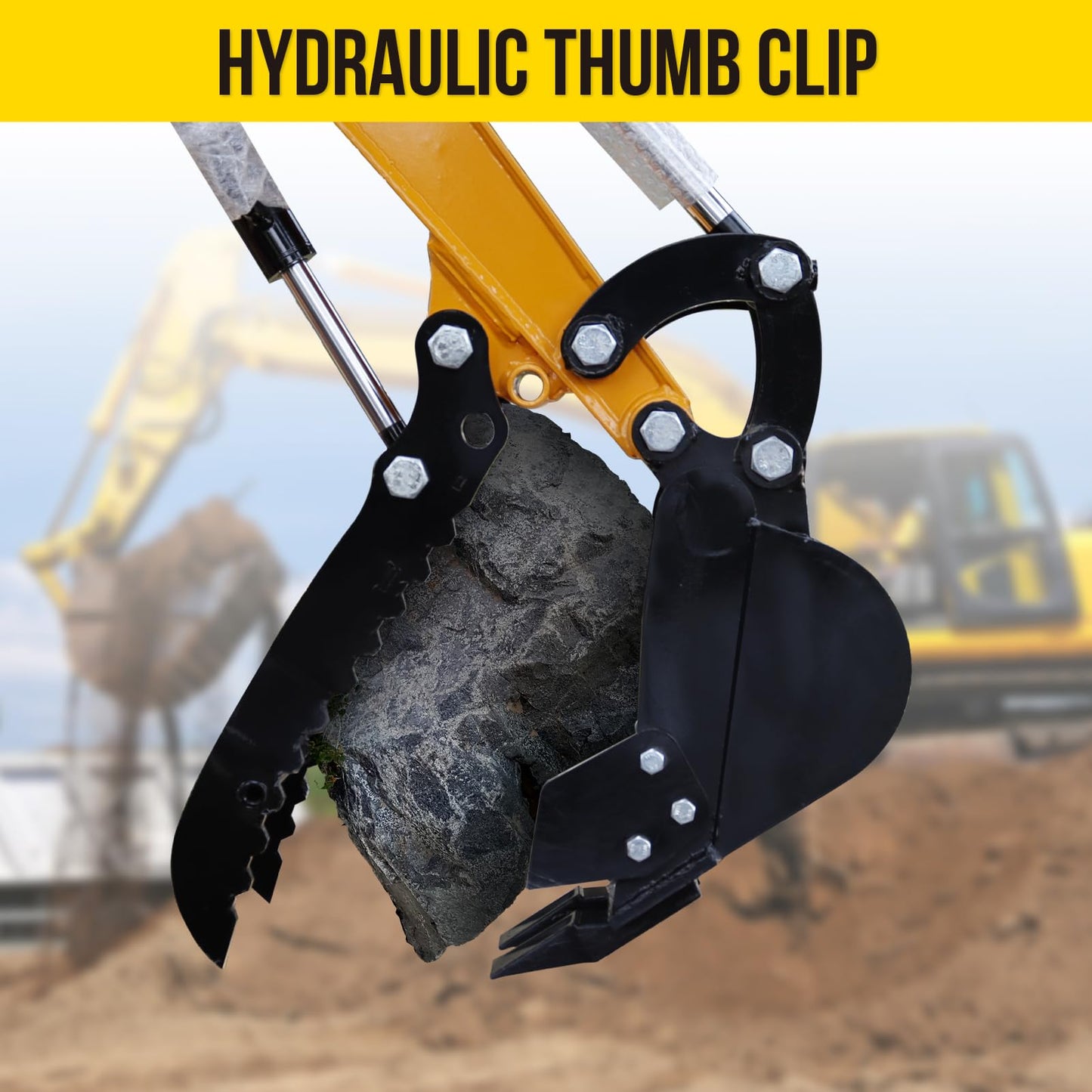 DANWIWEE Hydraulic Thumb Clip For Mini Excavators Attachments, Metal Grab Clip Thumb with 2*M14 Hoses for Single Hole Hydraulic Thumb Clip without L-Shaped Bracket