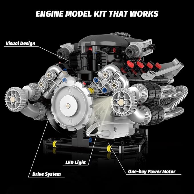 V8 Engine Model Kit that Works Visible Building Blocks Sets with APP Control Motor &amp LED Light Model Car Kits for Adults &amp Boys Kids 14+ Year Old (689 PCS)