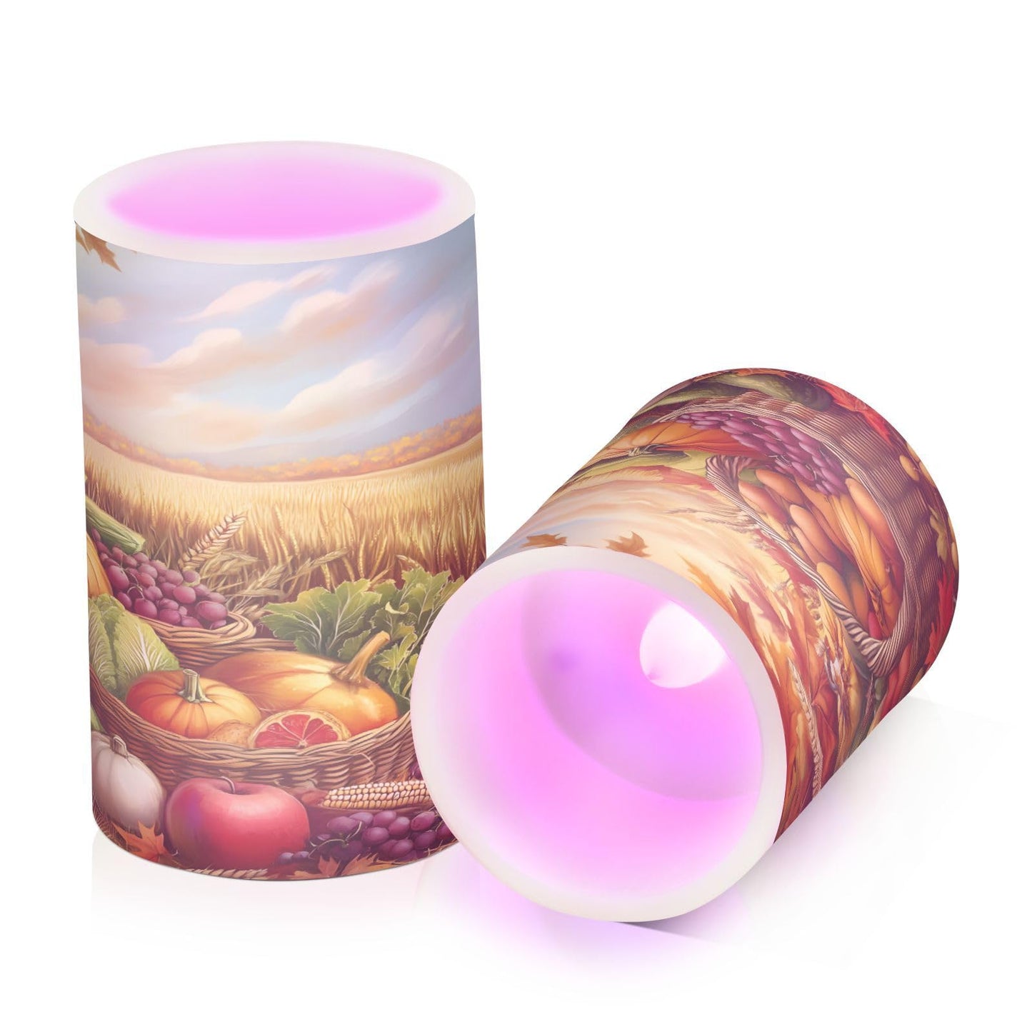 Thanksgiving Autumn Fall Harvest Flickering Flameless Candles Battery Operated with Remote Timer,Tea Light Candles LED Pillar Votive Candles Set of 2 for Outdoor Indoor Decorations