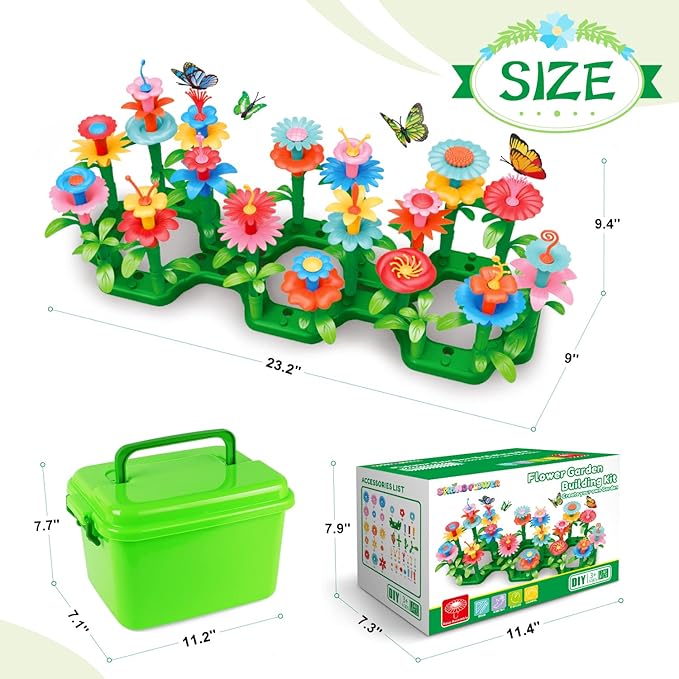 SpringFlower Toys for Girls 3 4 5 6 7 Years Old Flower Garden Building Kit with Storage caseEducational STEM Toy and Preschool Garden Play Set for Toddlers for Kids148pcs