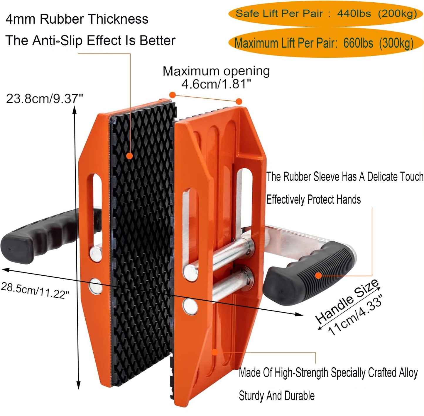 Double Handed Stone Carrying Clamps Granite Carrying Clamps Glass Carrying Clamp 660lbs Transporting Heavy Duty Carry Clamp 2 Pack (Orange)