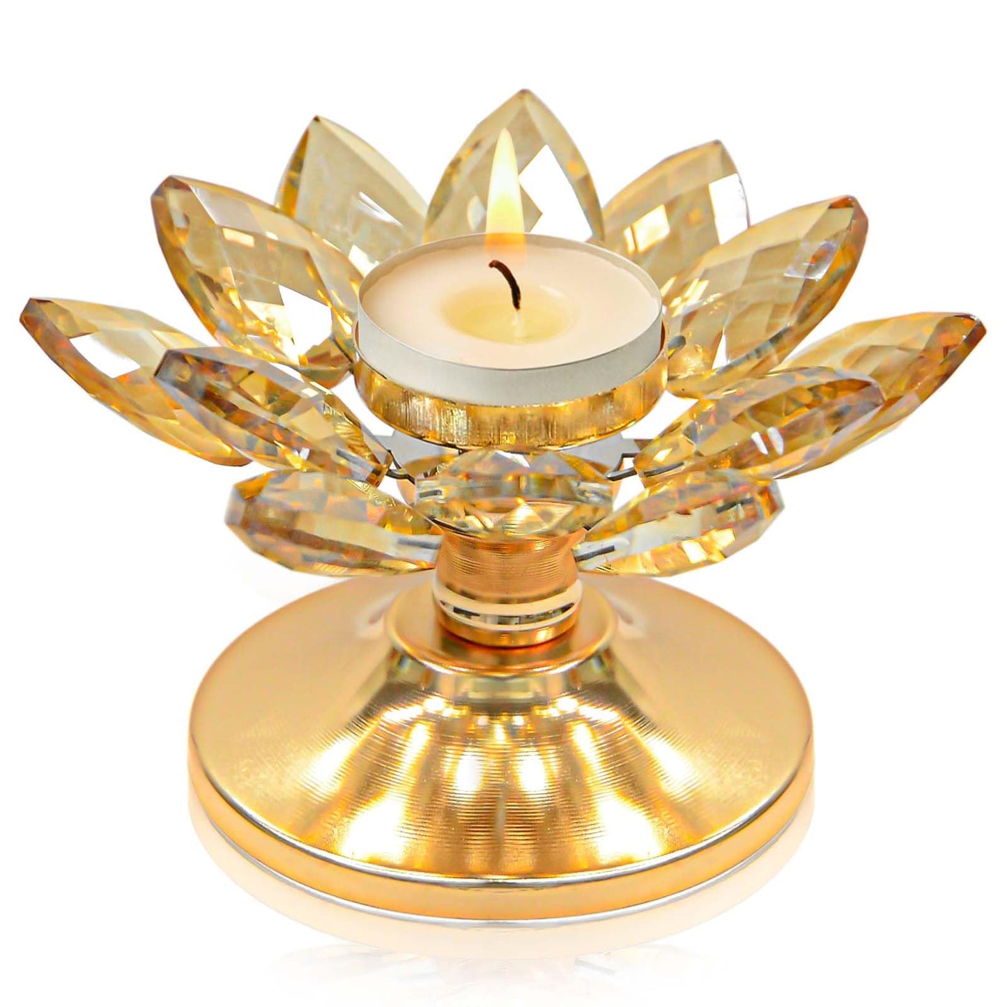 1 PC Gold Crystal Flower Tea Light Holder, Glass Tealight Candlestick with Metal Base, Votive Candle for Table Centerpiece, Wedding/Parties Decor, Nice Gift