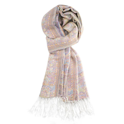 Ciormis Paisley Shawl Wrap, White Fringed Paisley Pashmina Warps for Women Evening Dress(Style4-White)