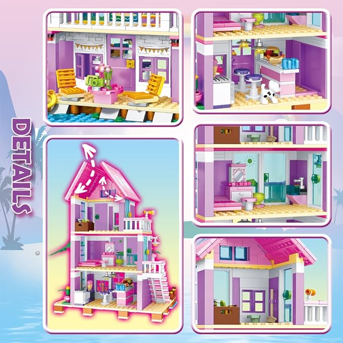 Girls Building Blocks House Toys 573 Pieces Seaside Beach Villa Friends Building Set Educational Holiday Cottage Construction Bricks Toys