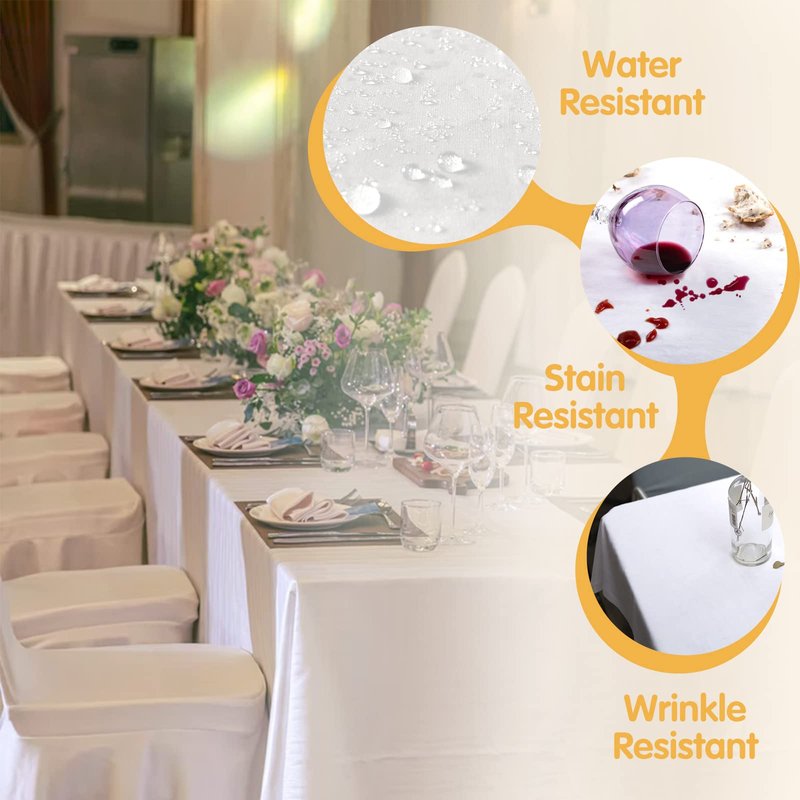 BRILLMAX 10 Pack White Tablecloths 60 x 102 Inch for 6ft Rectangle Tables - 150 GSM Polyester Fabric, 15" Standard Drop, Water, Stain & Wrinkle Resistant Cloth Cover for Wedding Dining Buffet