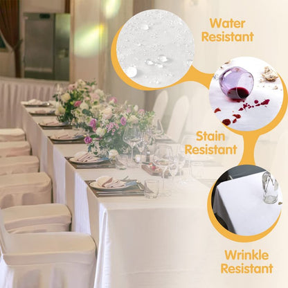 BRILLMAX 4 Pack White Tablecloths 90 x 132 Inch for 6ft Rectangle Tables - 150 GSM Polyester Fabric, Floor Length Drop, Water, Stain & Wrinkle Resistant Cloth Cover for Wedding Reception Banquet