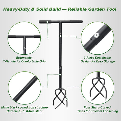 Hand Tiller Garden Tool 3 Ft Garden Claw Hand Tool Sturdy Garden Hand Tiller for Gardening Labor Saving Twist Tiller for Soil Tillage, Weed Control Lawn Aeration