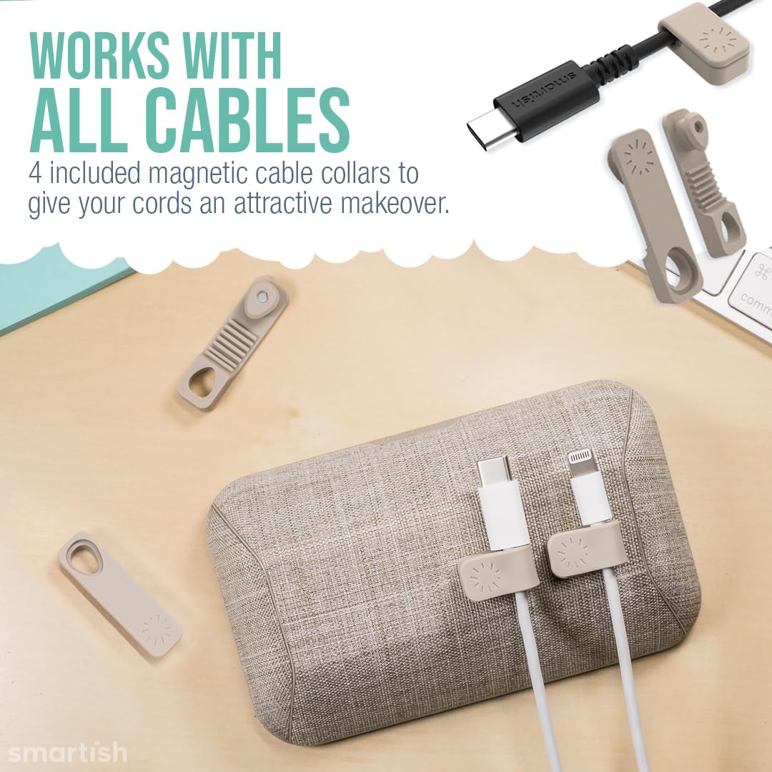 Smartish® Magnetic Cord Holder - Cable Wrangler Organizer with Magnet Clips for Charger Management on Desktop, Nightstand, or Side Table for All Cables, USB-C, Lightning Cables - Lightly Toasted Beige