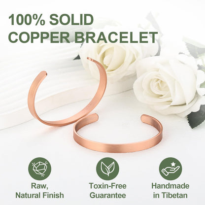 Fashtour Pure Copper Bracelet – Copper Bracelet for Men & Women – 100% Solid, Raw & Uncoated Handmade Hammered Tibetan Cuff Bangle (Copper024)