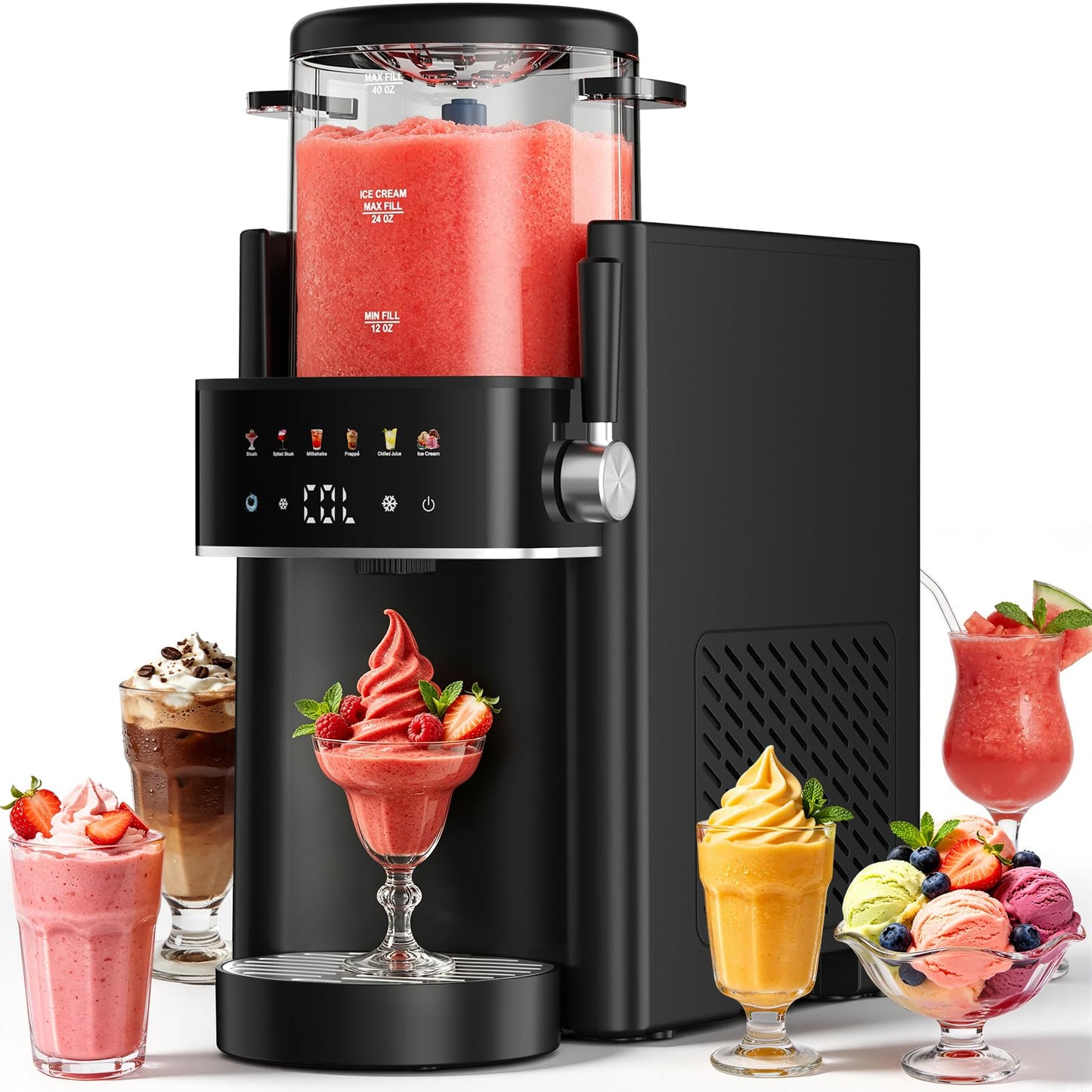Ranvaira Slushie Machine, Ice Cream Maker, Slushy Machine for Home and Families, No ice needed with Rapid Chill & Temperature Control, Multi-function for Margarita, Frappé, Easy to Clean, Black