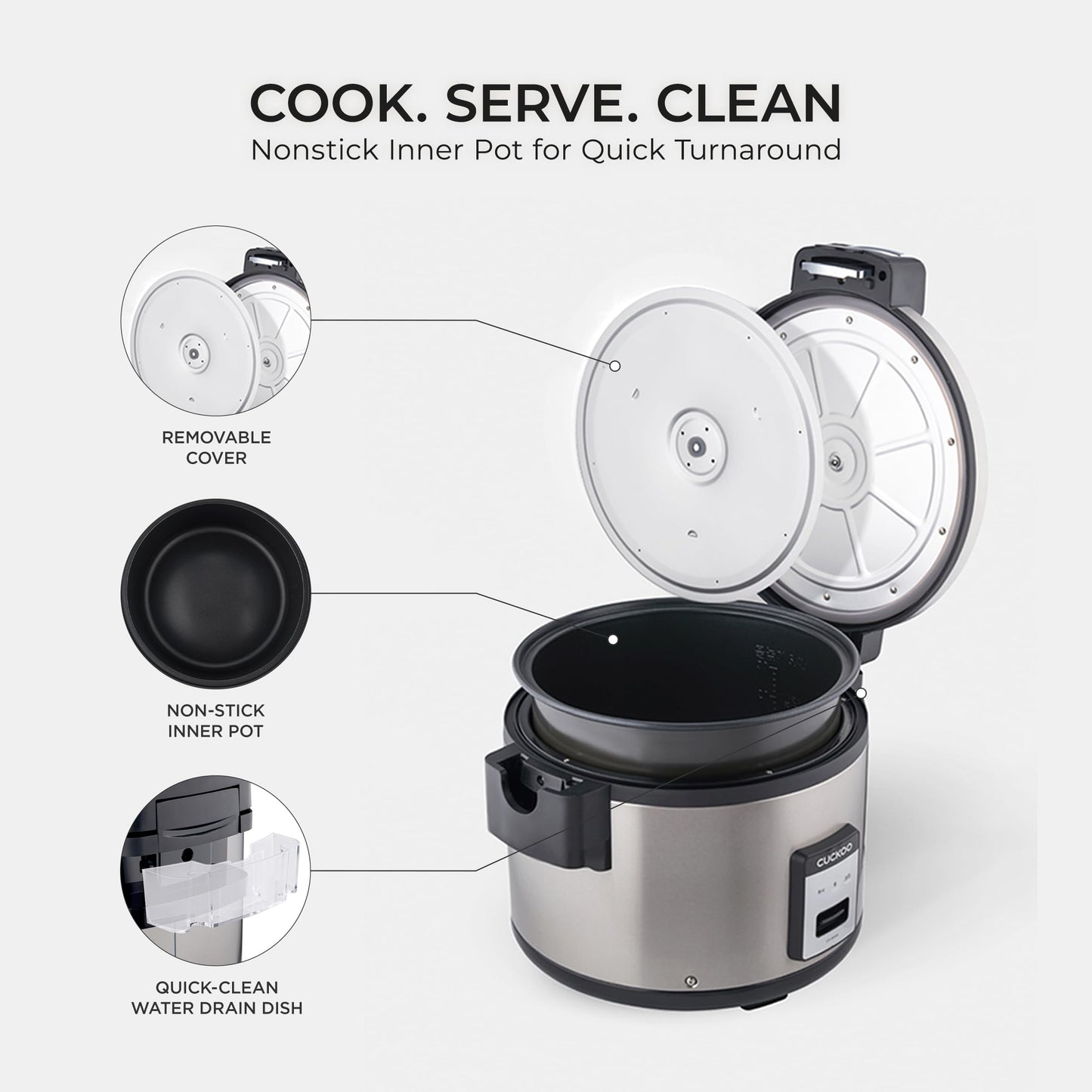 CUCKOO Commercial Rice Cooker & Warmer, Extra Large Rice Cooker 30-Cup Uncooked / 60-Cup Cooked, Professional Industrial Grain Cooker with Large Capacity, Easy One-Touch Operation, Silver (CR-3055)