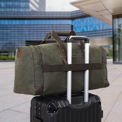 Polare 23” Waxed Canvas Cowhide Leather Waterproof Travel Duffel Bag Trim Luggage Weekender Overnight Carry on Hand Bag
