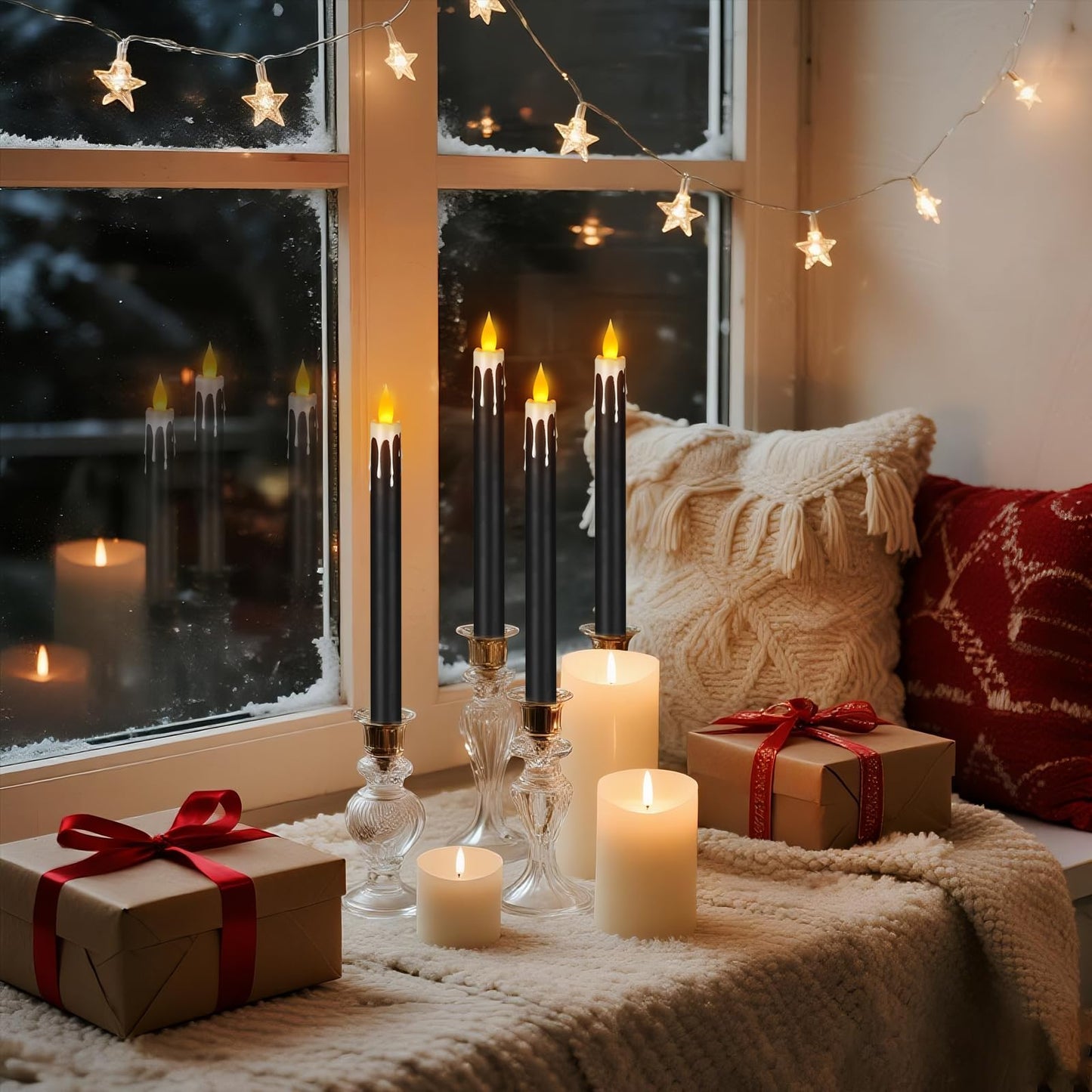 wemarry Flameless Taper Candles 10.6" Dripless Battery Operated Taper Candles Included Remote Timer 400+ Hours by 2AA Batteries for Halloween Christmas Wedding (Black+White, 24 Pack)