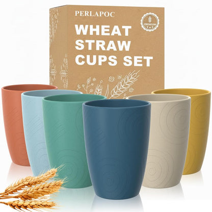 Perlapoc Wheat Straw Cups, Plastic Cups Reusable, Unbreakable Drinking Glasses Set of 6, Plastic Cups for Kitchen Camping Outdoor, 16 OZ Dishwasher Safe Tumblers & Water Glasses, Multi