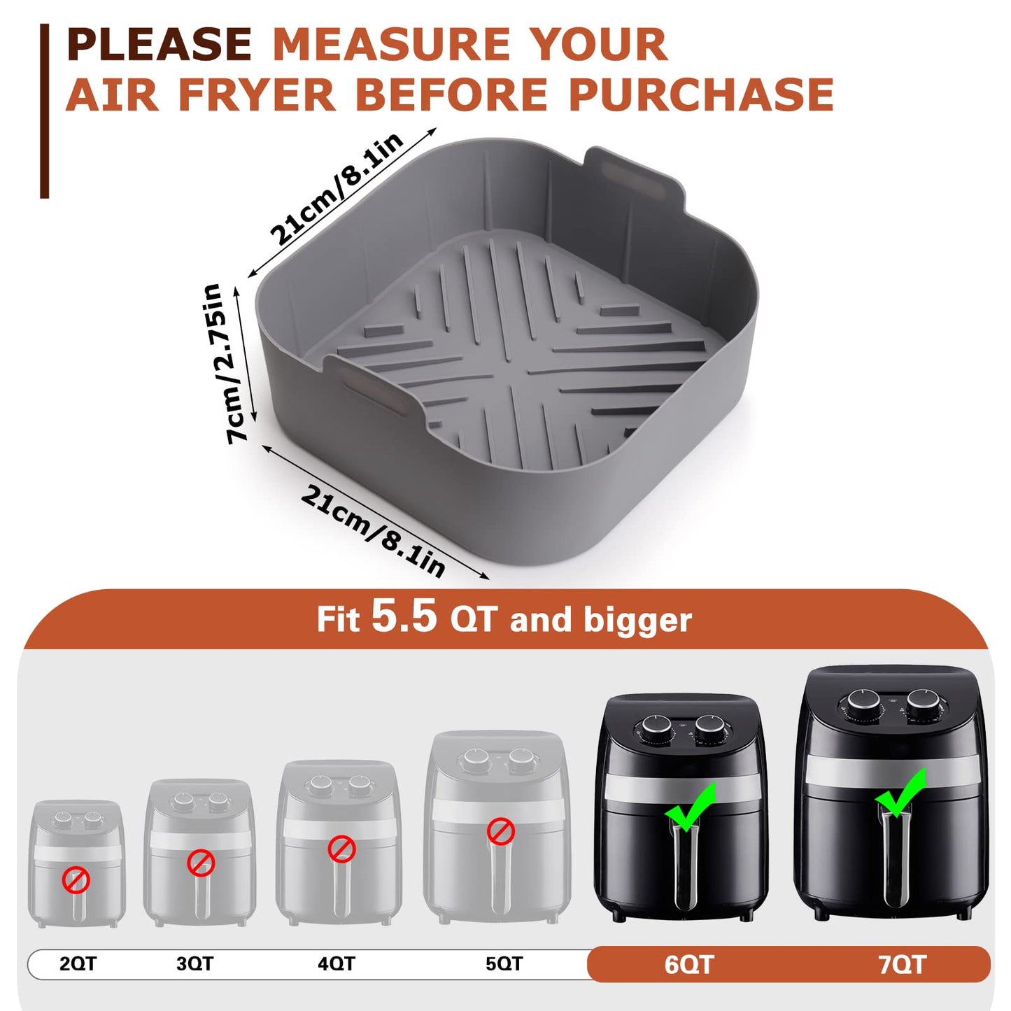 Silicone Air Fryer Basket Liners Square - 2Pcs Reusable Air Fryer Silicone Pots for Food Safe Air fryers Oven Accessories(8.5 Inch)