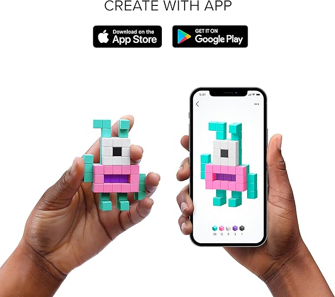 PIXIO Lava - Tiny Magnetic Blocks Building Toy in The Pixel Art Style with Free App - 5/16 Plastic Cubes with 6 Magnets Inside - Open Ended Toy - Creativity Toy for Ages 6+ - 60pcs