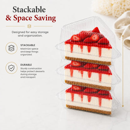 100 Pcs Cake Slice Containers with Lid, Single Clear Plastic Individual Carrier Transparent Disposable Triangle Boxes for Cheesecake, Flan, Cupcake, Sliced Dessert Pie - Take Out, Mini Desechables