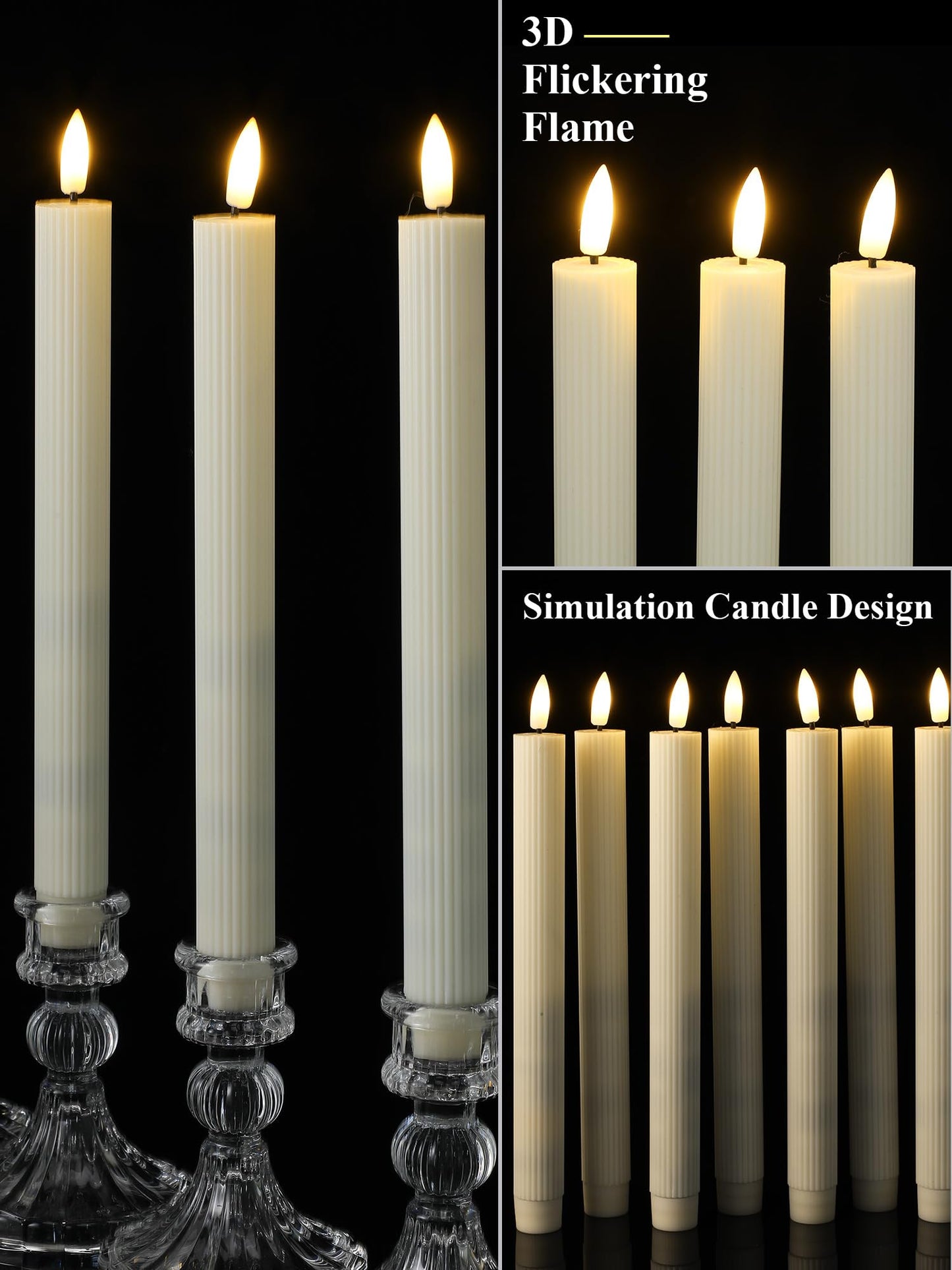 Funtery 48 Pcs Flameless LED Taper Candles Battery Operated Candles Bulk Realistic LED Candlesticks Flickering for Wedding Church Graduation Party Home Decor(Ivory,Elegant Style)