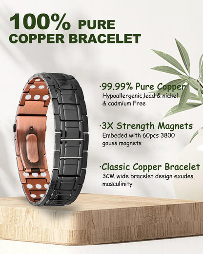 MagEnergy Copper Bracelet for Men, 3X Strength Magnetic Bracelet & 3800 Gauss Magnets, Copper Jewelry Gifts, Premium Fold-Over Clasp