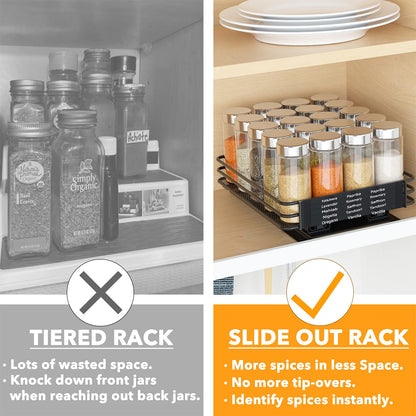SpaceAid Pull Out Spice Rack Organizer for Cabinet, Heavy Duty Slide Out Seasoning Kitchen Organizer, Cabinet Organizer, with Labels, 4.5" W x10.75 D x8.5 H, 1 Drawer 2-Tier