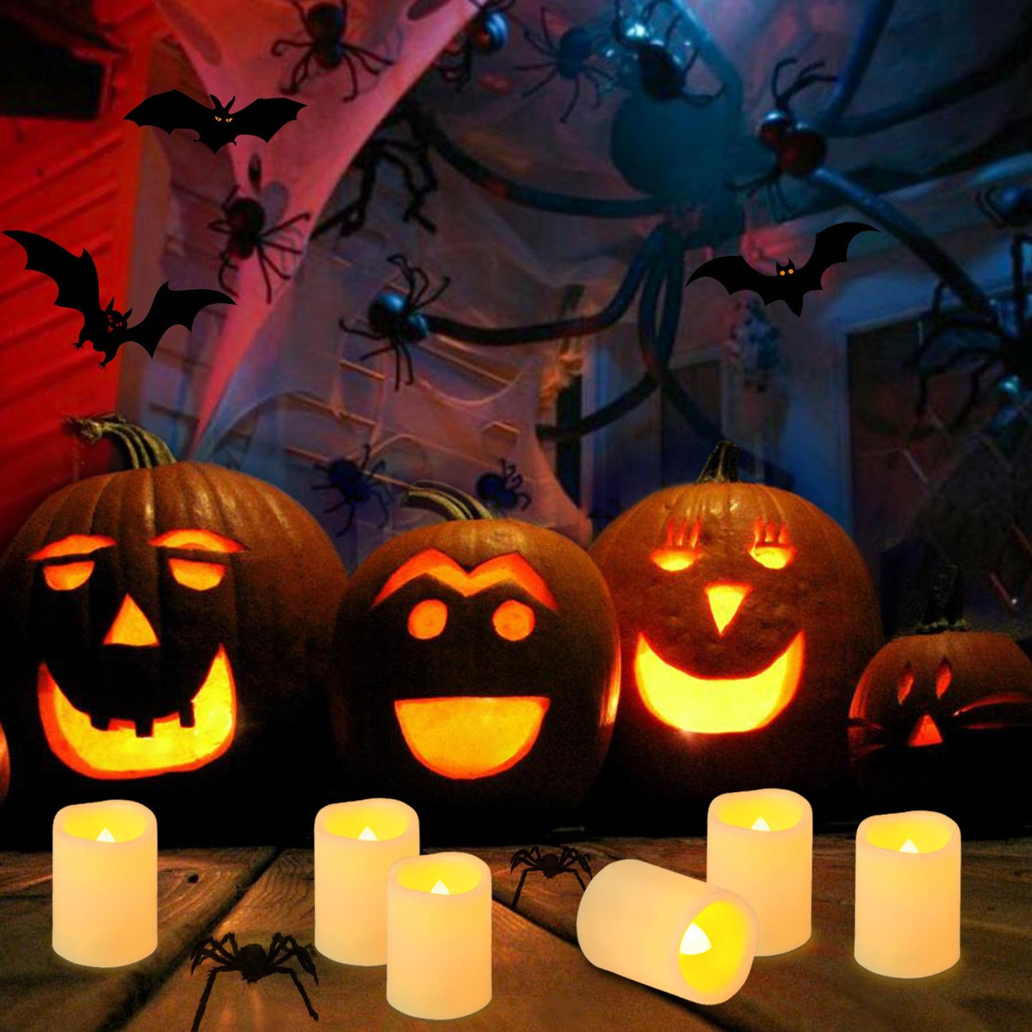 Yakpo 48 Pack 1.5" x 2" Battery Operated Votive Candles, Flameless LED Votive Tea Light Candles Flickering, Electric Powered Outdoor Flicker Candles Bulk for Holiday Wedding Halloween Home Decorations