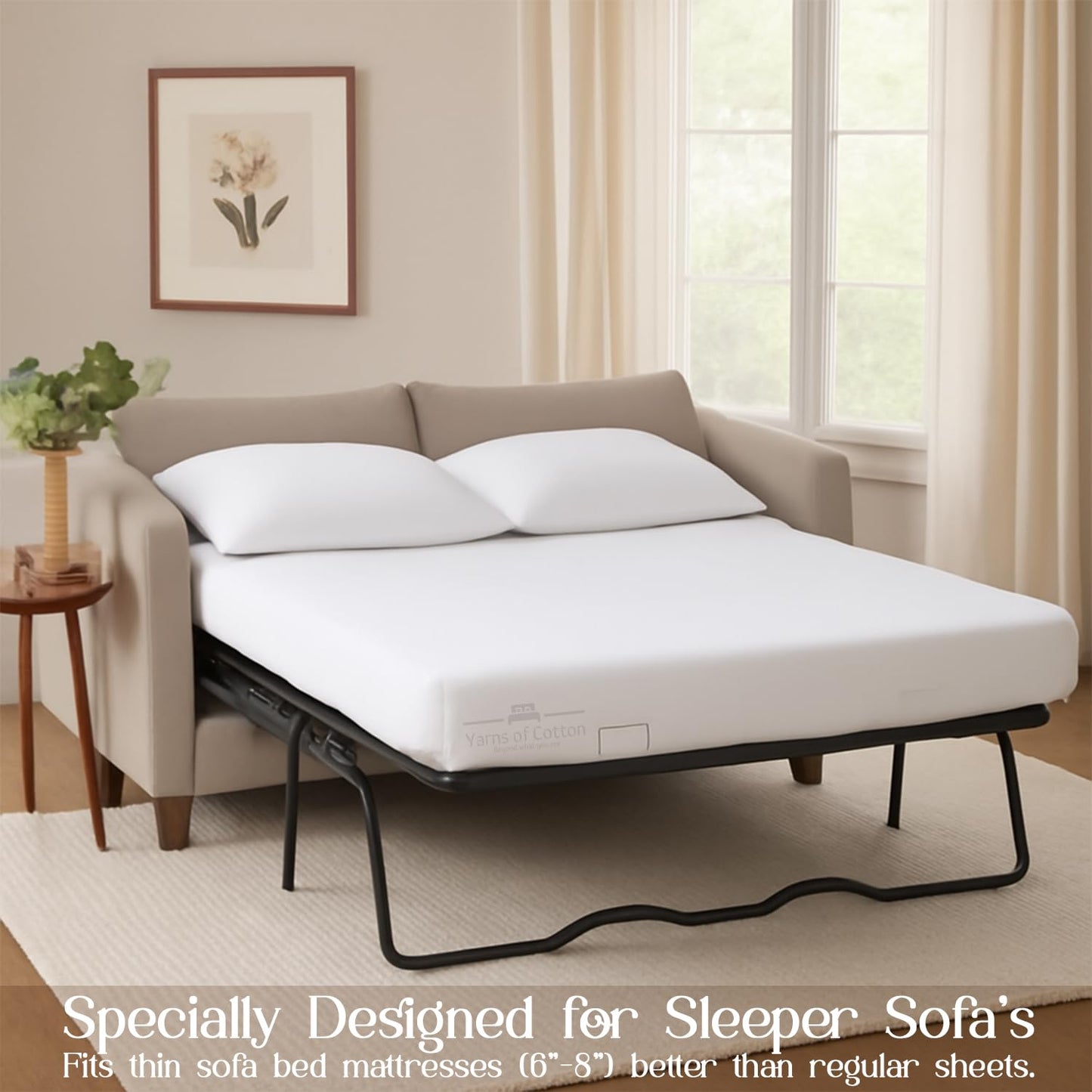 Sleeper Sofa 4 Piece Bed Sheet Set Premium Quality 100% Cotton 500 Thread Count, Smooth & Super Soft Sateen Weave, Extra Soft Bed Sheets, Wrinkle Free, 6 Inch Deep Pocket (Queen, White)