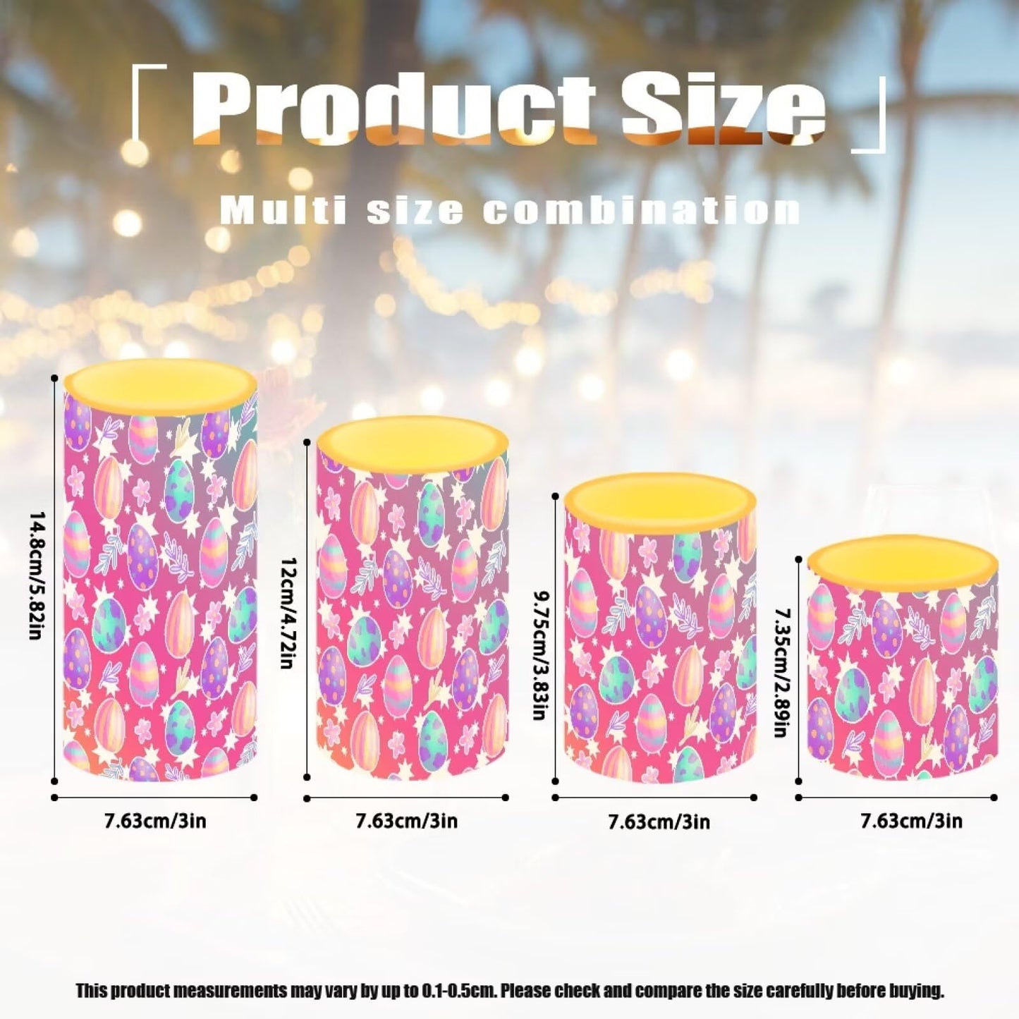 NETILGEN Easter Day Decorative Flickering Flameless Candles Set of 4, Battery Powered with Timer Remote LED Pillar Candles Colorful Easter Eggs Print