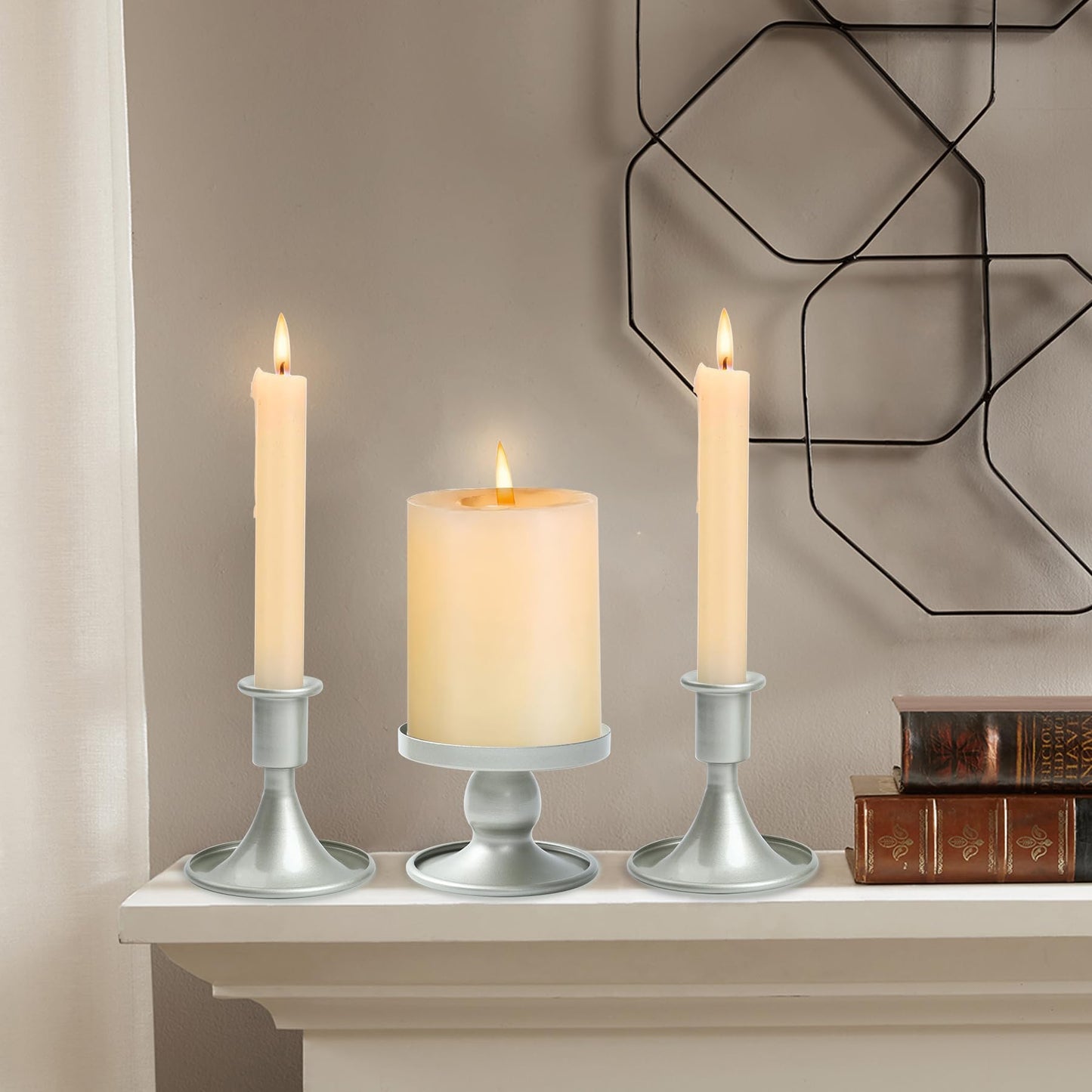Unity Candle Holder - Unity Candle Holders for Weddings, Metal Unity Candlestick Holder Set of 3, Decorative Unity Candle Stand for Wedding Ceremony Table Centerpiece Decoration Gift (Silver)