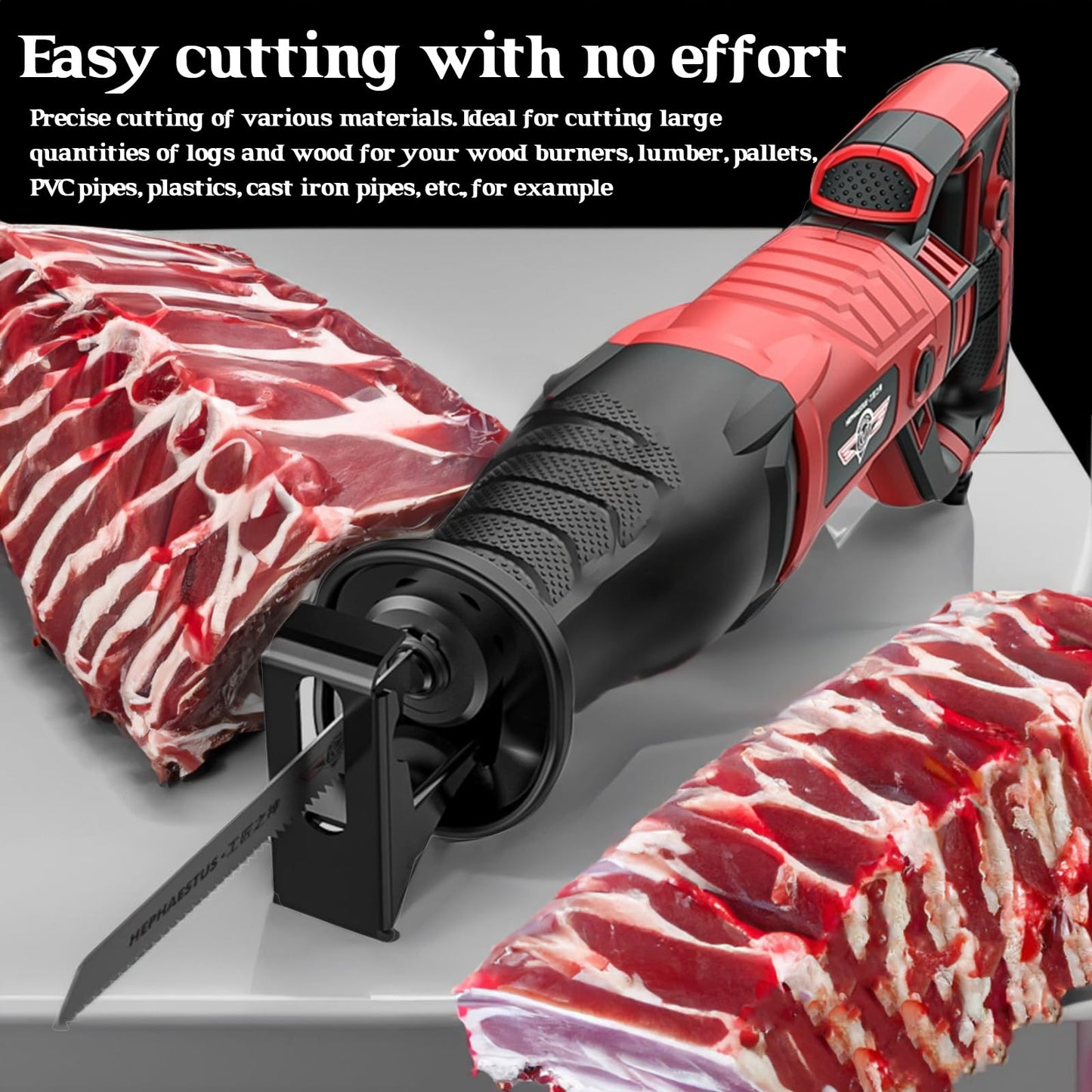 Multi-Purpose 3800W Handheld Electric Saw, 6-in-1 Cutter for Meat Bone, Wood, Metal, Plastic, Aluminum, Heavy Duty Bone Saw Machine Kit with Gloves & Goggles (220V)