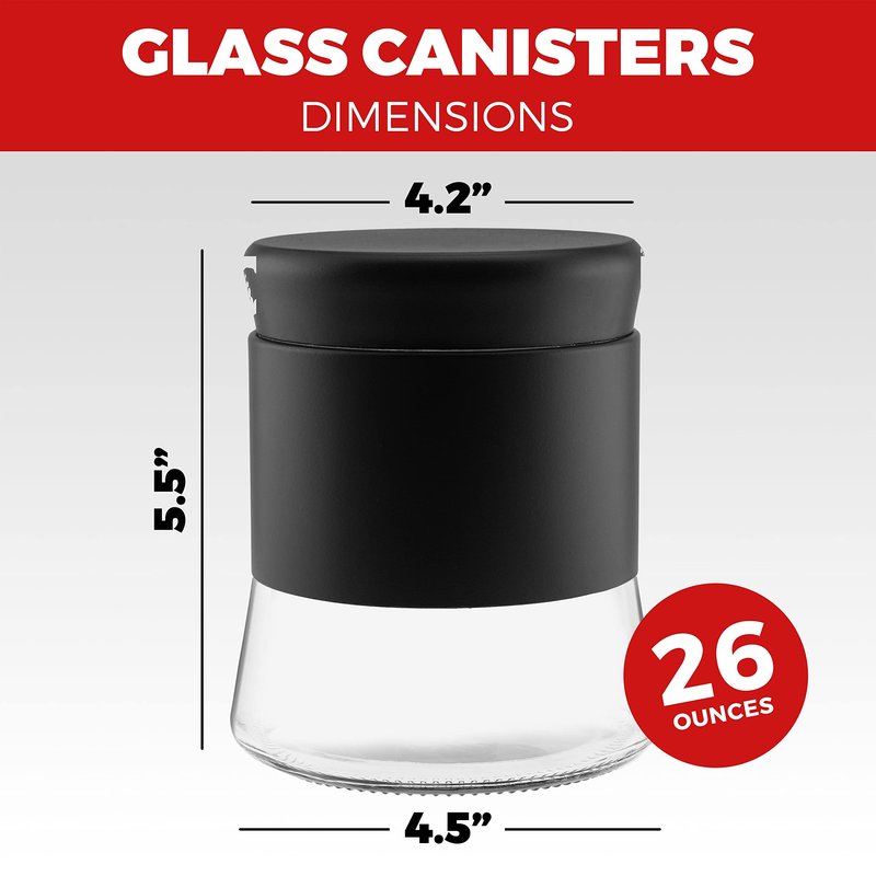 GADGETWIZ Sugar Tea Coffee Containers Set, Black Canisters for Kitchen, Stainless Steel Apothecary Jar, Home Décor Centerpiece Decorative Kitchen. 26 OZ