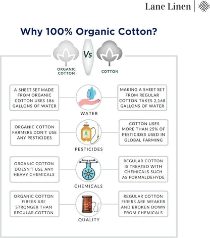 LANE LINEN 100% Organic Cotton King Sheet Set - Breathable Luxury Bedding, 4-Piece White Set with 15" Deep Pockets